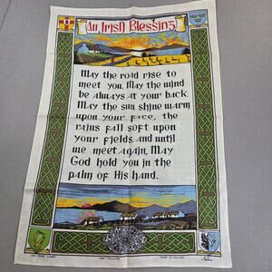 Vintage Nelson Irish Blessing Pure Linen Tea Towel Made Ireland 30.5"x21"